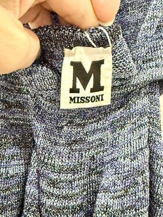 M Missoni Metallic Knit Plunging V-Neck Tie A-Line Dress Purple Women's Size 36