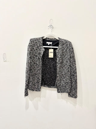 IRO Chada Tweed Boucle Knit Raw Hem Open Front Blazer Jacket Gray Women's Size 2