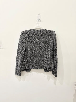 IRO Chada Tweed Boucle Knit Raw Hem Open Front Blazer Jacket Gray Women's Size 2