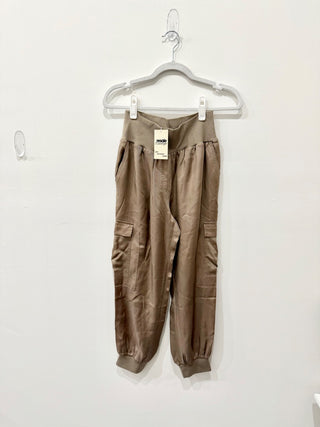 Cinq à Sept Giles Satin Cargo High Rise Jogger Pants Olive Brown Women's XS