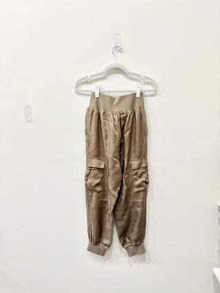 Cinq à Sept Giles Satin Cargo High Rise Jogger Pants Olive Brown Women's XS