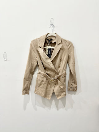 NWT White House Black Market Cotton-Blend Double Breasted Blazer Beige Women's 0