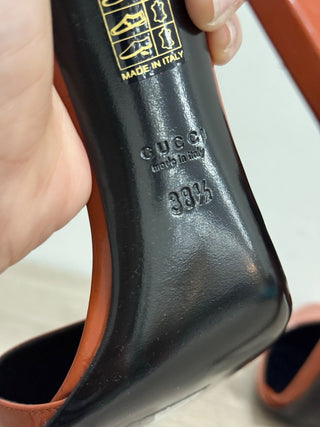 Gucci Ursula Patent Leather Ankle Cuff Stilettos Pumps Dark Orange Women EU 38.5