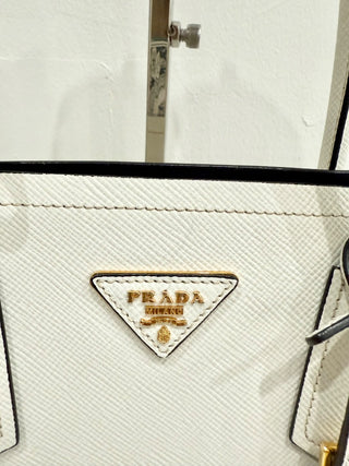Prada Double Saffiano Leather Shoulder Bag White Women's Medium
