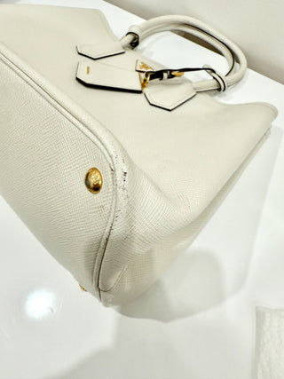 Prada Double Saffiano Leather Shoulder Bag White Women's Medium