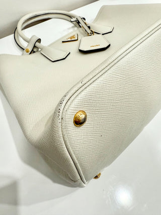 Prada Double Saffiano Leather Shoulder Bag White Women's Medium