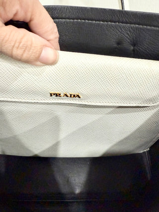 Prada Double Saffiano Leather Shoulder Bag White Women's Medium