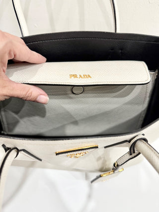 Prada Double Saffiano Leather Shoulder Bag White Women's Medium