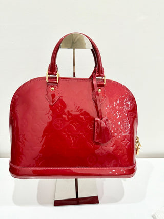Louis Vuitton Pomme D’amour Monogram Vernis Alma MM Satchel Bag Fiery Red