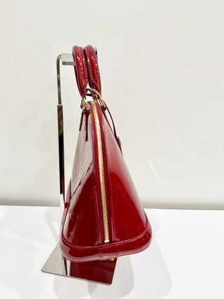 Louis Vuitton Pomme D’amour Monogram Vernis Alma MM Satchel Bag Fiery Red