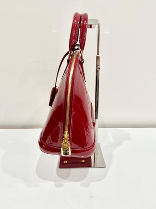 Louis Vuitton Pomme D’amour Monogram Vernis Alma MM Satchel Bag Fiery Red