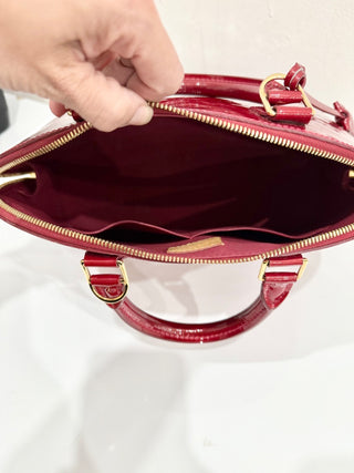 Louis Vuitton Pomme D’amour Monogram Vernis Alma MM Satchel Bag Fiery Red