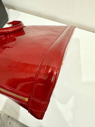 Louis Vuitton Pomme D’amour Monogram Vernis Alma MM Satchel Bag Fiery Red
