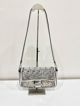 Fendi PVC Vitello Catalan Sequin leather Baguette Bag Argento Women's