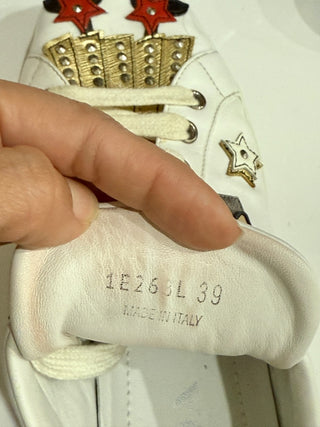 Prada Leather Robot Queen Patchwork Low Top Platform Sneaker White Women's EU 39