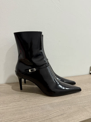 NWT Saint Laurent Vendome 70mm Pointy Stilettos Leather Ankle Boots Black 37.5