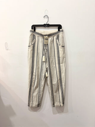 Anthropologie Beach Trousers White and Black embroidered, M