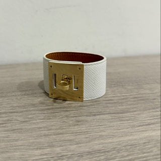 Hermès Kelly Dog Bracelet White Epsom Leather with Rose Gold *Adjustable