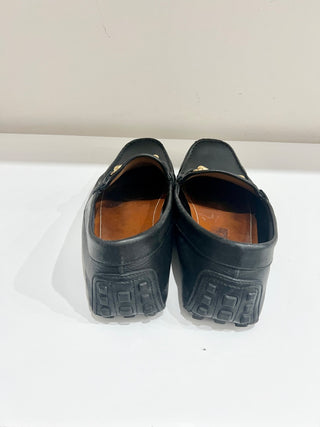 Gucci Leather Slip On Loafer Black with Gold Buckle and Red/Green Stripe Mens 11