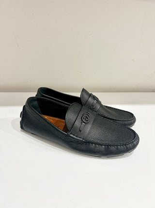 Gucci Interlocking G Logo Slip On Leather Driver Loafer Matte Black Men's Size 10