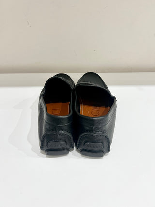 Gucci Interlocking G Logo Slip On Leather Driver Loafer Matte Black Men's Size 10