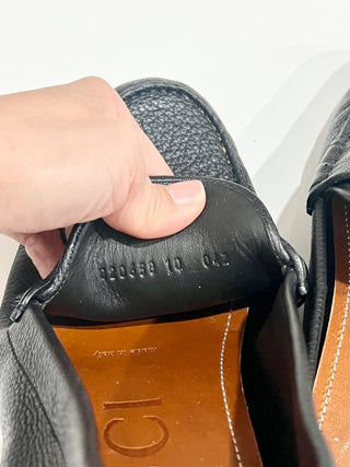Gucci Interlocking G Logo Slip On Leather Driver Loafer Matte Black Men's Size 10