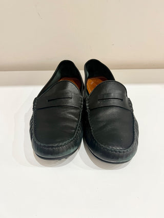 Gucci Black Leather Web Trim Slip On Moccasin Penny Loafers Black Men's Size 11