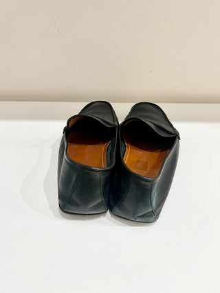 Gucci Black Leather Web Trim Slip On Moccasin Penny Loafers Black Men's Size 11