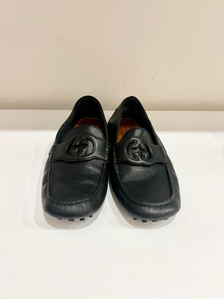 Gucci Soft Clove Calfskin Interlocking G Driver Loafers Black Men's Size 11.5