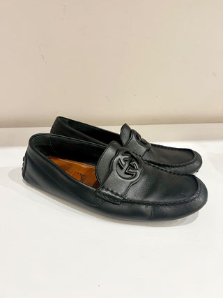 Gucci Soft Clove Calfskin Interlocking G Driver Loafers Black Men's Size 11.5