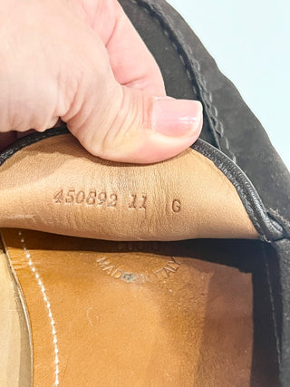 Gucci Suede Web Horsebit Driver Loafers Shoes Cocoa/Green and Red Stripe Mens 11