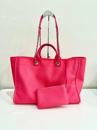 Chanel Deauville Extra Large Neon Pink/Orange  Canvas Tote Shopper Bag