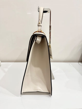 Gucci Large Sylvie 1969 Leather Handbag with Removable Strap White