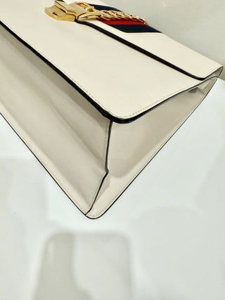 Gucci Large Sylvie 1969 Leather Handbag with Removable Strap White