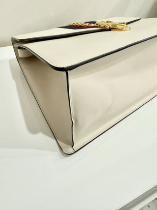 Gucci Large Sylvie 1969 Leather Handbag with Removable Strap White