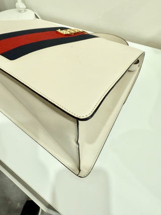 Gucci Large Sylvie 1969 Leather Handbag with Removable Strap White