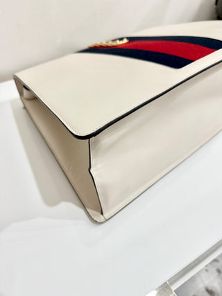 Gucci Large Sylvie 1969 Leather Handbag with Removable Strap White