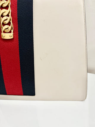 Gucci Large Sylvie 1969 Leather Handbag with Removable Strap White