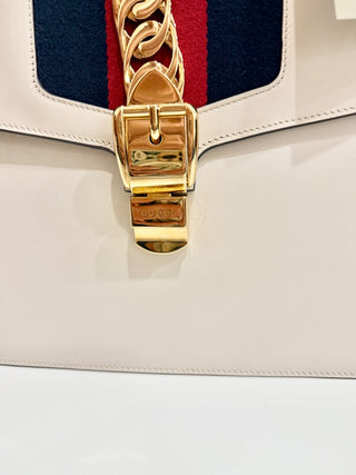 Gucci Large Sylvie 1969 Leather Handbag with Removable Strap White