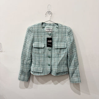 Chanel 1997 CC Button Single-Breasted Tweed Uniform Jacket Green Women's Size XS
