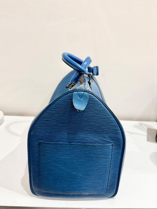 Louis Vuitton Toledo Blue Epi Leather Keepall 50 Travel Bag