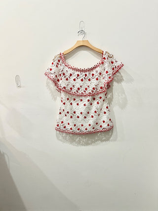 Alexis Red and White Crochet Sleeveless Top, S