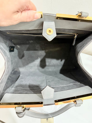 Fendi 2Jours Gray Textured Leather Double Shoulder Top Handle Handbag