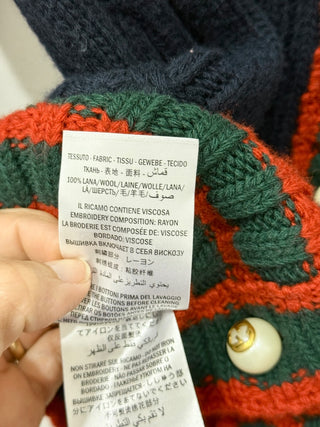 Gucci 100% Wool Cable Knit Cardigan Sweater with Pearl GG Buttons Navy Women's S