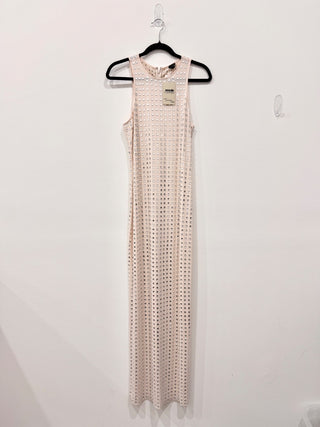 NBD Embellished Metallic Beaded Crewneck Maxi Dress Beige Women's Size Medium
