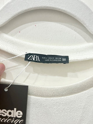 Zara Faux Suede Short Sleeve Eyelet Detail Shift Mini Dress White Women's Small