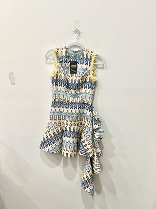 alexis yellow/blue  embroidered mini dress, S