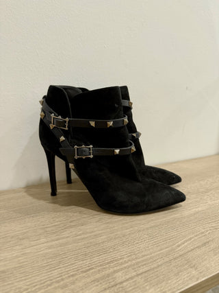 Valentino Garavani Suede Rockstud Stiletto Ankle Booties Black Women's EU 37