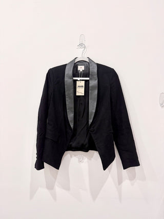 AG Adriano Goldschmied Leather Trim Single Breast Blazer Jacket Black Women's XS