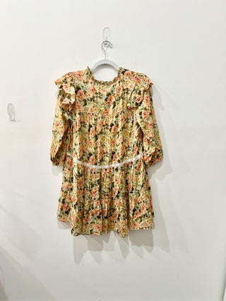 Zara Floral Print Puff Sleeve Lace Trim Tiered Mini Sundress Multi Womens Medium